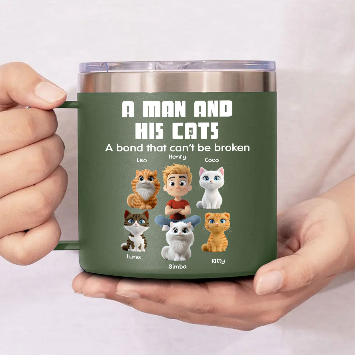 Custom Father's day Birthday Gifts For Cat Dad, Cat Lovers • Best Dad Ever Cat Ver - Personalized 14oz Stainless Steel Tumbler With Handle