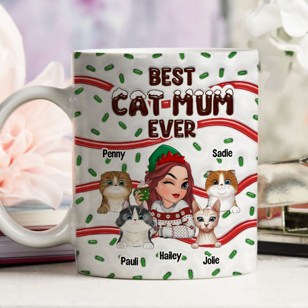 Custom Mother's day Birthday Gifts For Cat Mom, Cat Lovers • Best Cat Mom Cake - Personalized 3D Inflated Effect Mug
