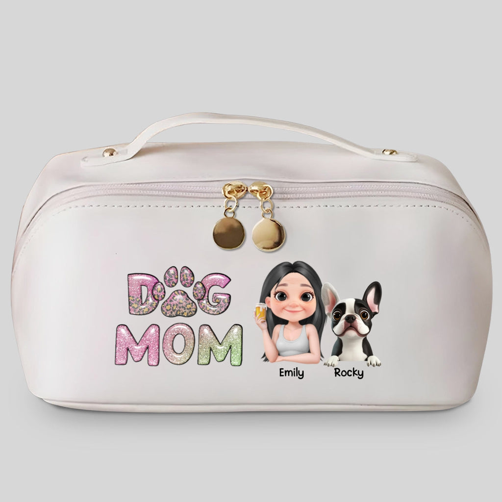 Dog Mom Lovely Chibi - Personalized Leather Makeup Bag
