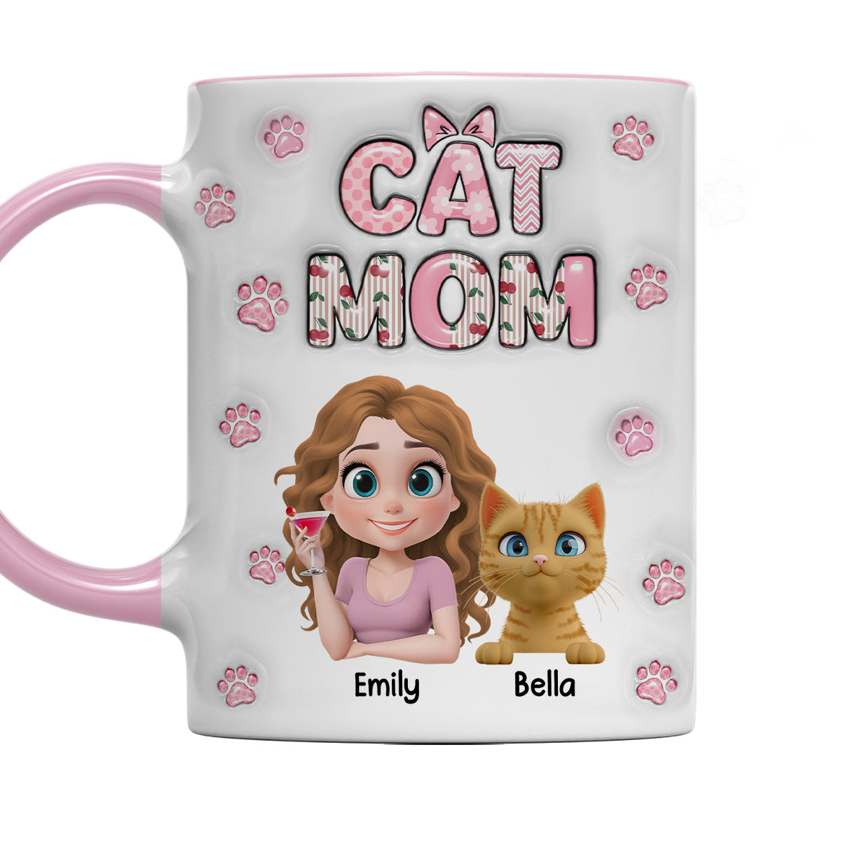 Custom Christmas Birthday Gifts For Cat Mom, Cat Lovers • Cherry On Top Of Cats - Personalized 3D Inflated Effect Accent Mug