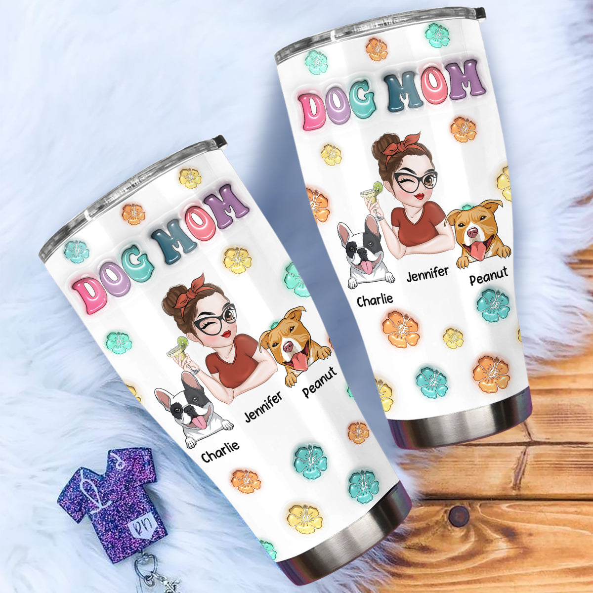 Custom Mother's day Birthday Gifts For Dog Mom, Dog Lovers • Dog Mom Summer - Personalized 3D Inflated Effect Tumbler