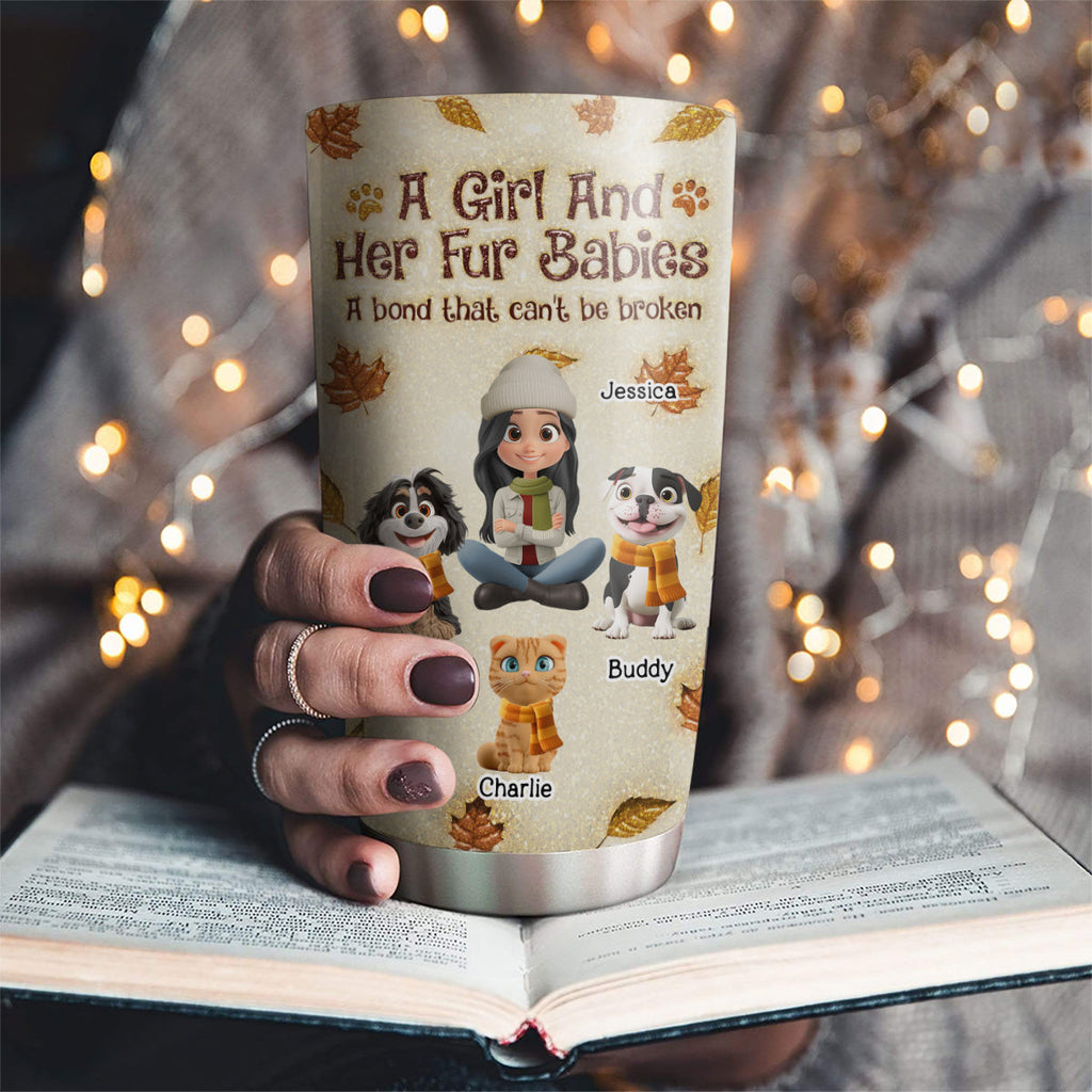 Custom Christmas Birthday Gifts For Pet Mom, Pet Lovers • A Girl And Her Fur Babies Autumn - Personalized 3D Inflated Effect Tumbler