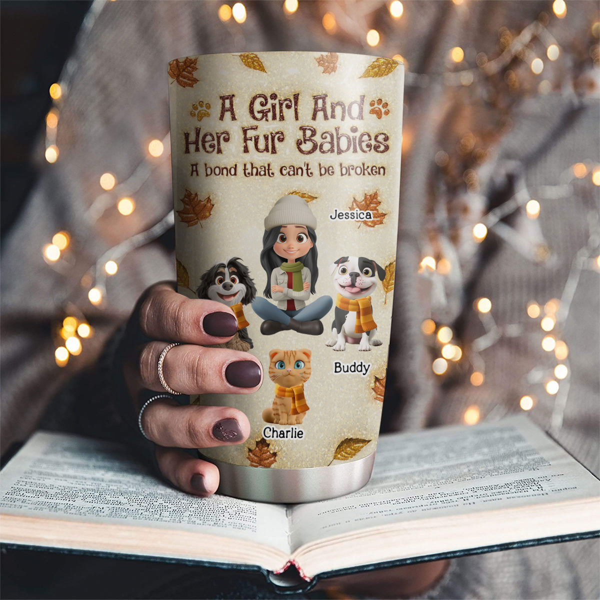 Custom Christmas Birthday Gifts For Pet Mom, Pet Lovers • A Girl And Her Fur Babies Autumn - Personalized 3D Inflated Effect Tumbler