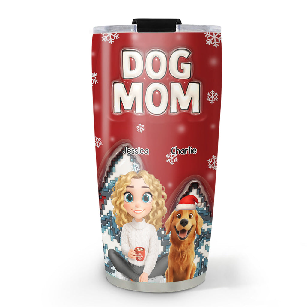 Custom Christmas Birthday Gifts For Dog Mom, Dog Lovers • Stop Here With Us Santa - Personalized 3D Inflated Effect Tumbler