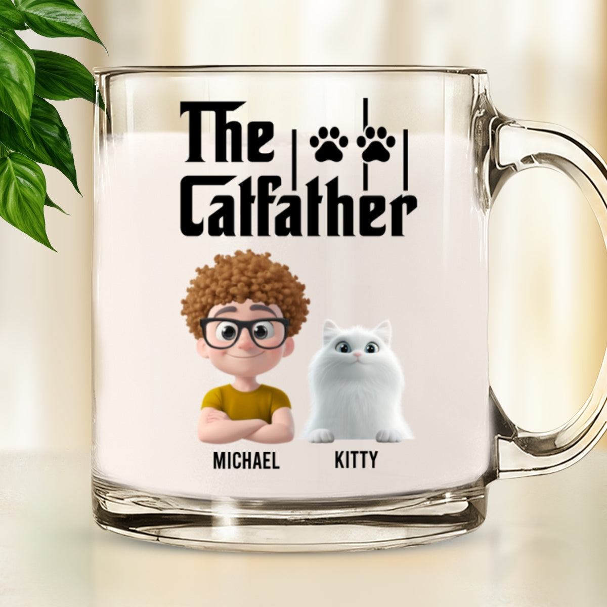 Custom Father's day Birthday Gifts For Cat Dad, Cat Lovers • The Catfather - Personalized Glass Mug