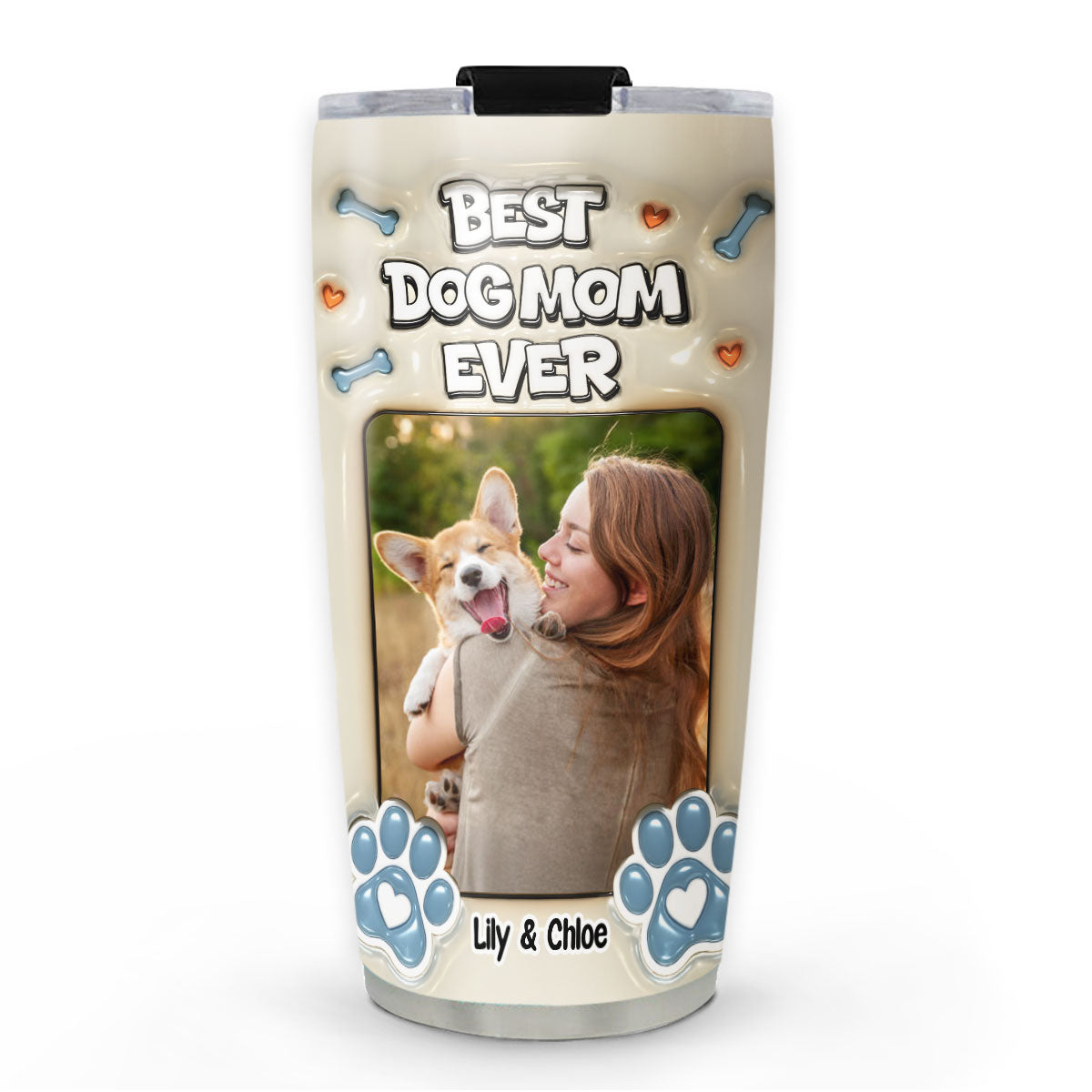 Custom Photo Mother's day Birthday Gifts For Dog Mom, Dog Lovers • Proud Lovely Dog Mom Ver Photo - Personalized 3D Inflated Effect Tumbler
