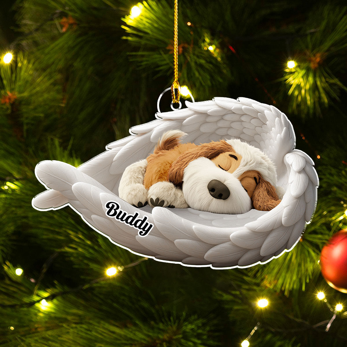 Custom Christmas Memorial Sympathy Gifts For Dogs, Cats • The Wings Of My Dog - Personalized Acrylic Ornament