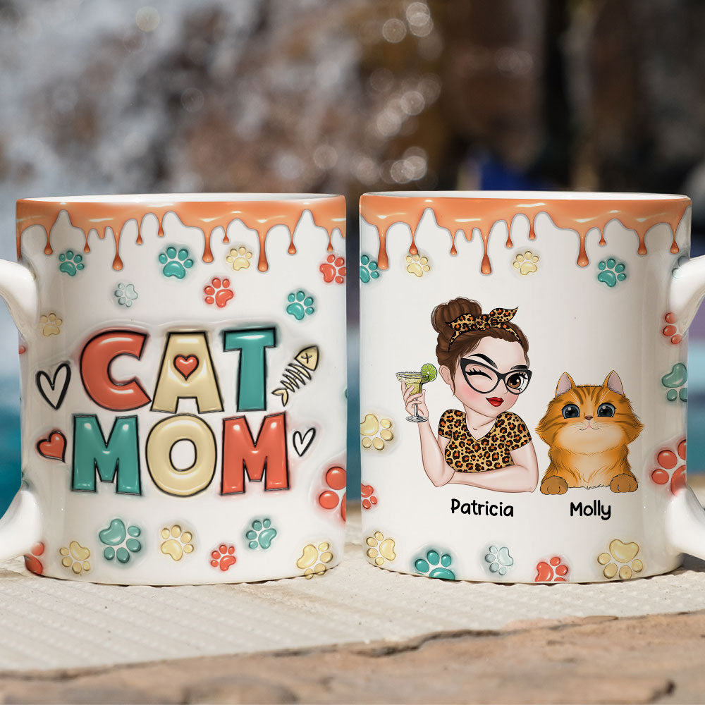 Custom Mother's day Birthday Gifts For Cat Mom, Cat Lovers • Mom Of Cats Version 2 - Personalized 3D Inflated Effect Mug