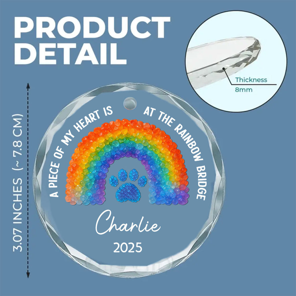 Custom Christmas Memorial Sympathy Gifts For Dogs, Cats • At Rainbow Bridge - Personalized Glass Ornament