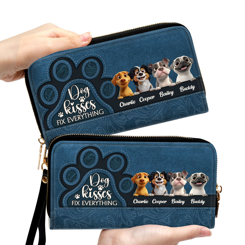 Dog Kisses Fix Everything - Personalized Leather Wallet