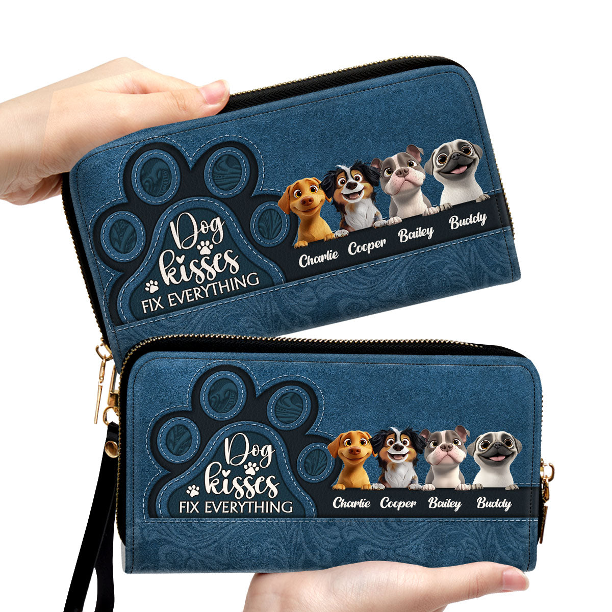 Dog Kisses Fix Everything - Personalized Leather Wallet
