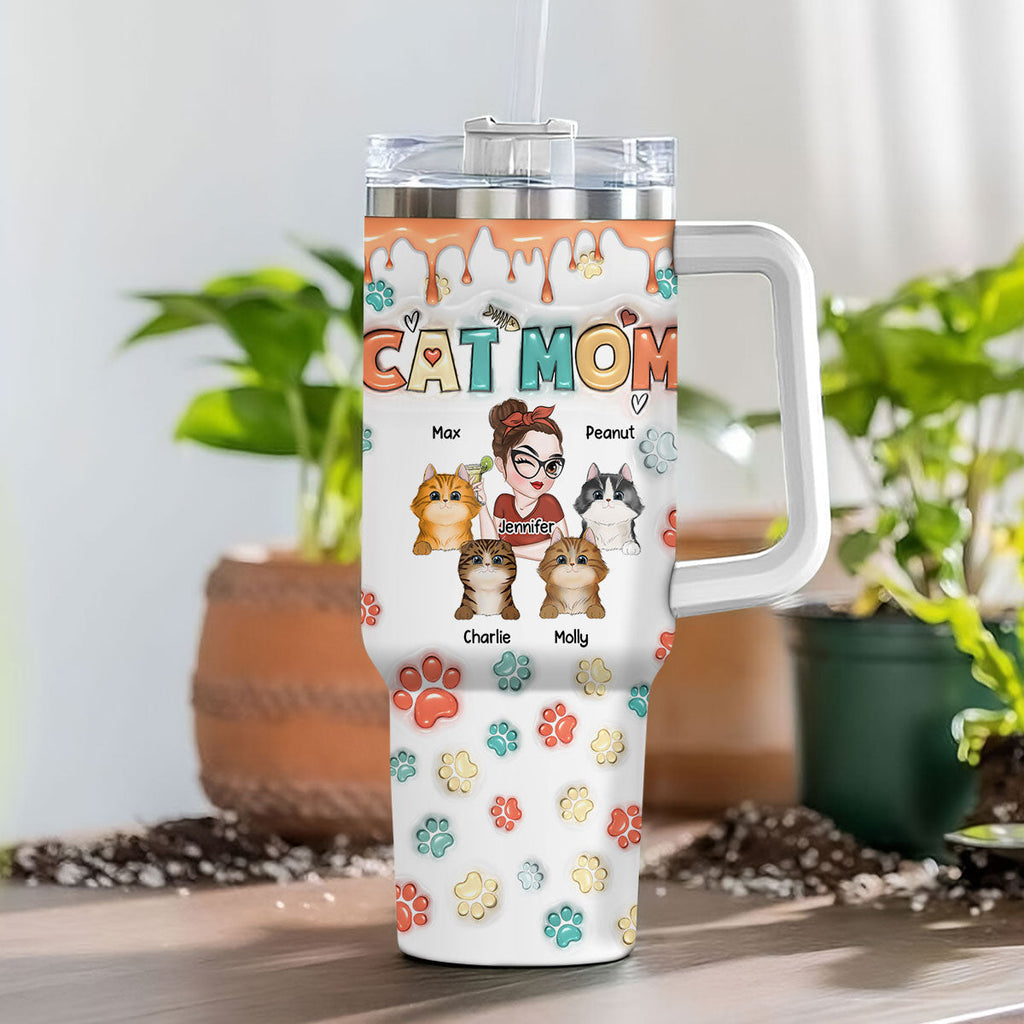 Custom Mother's day Birthday Gifts For Cat Mom, Cat Lovers • Mom Of Cats Ver 2 - Personalized 3D Inflated Effect Printed 40 Oz Tumbler