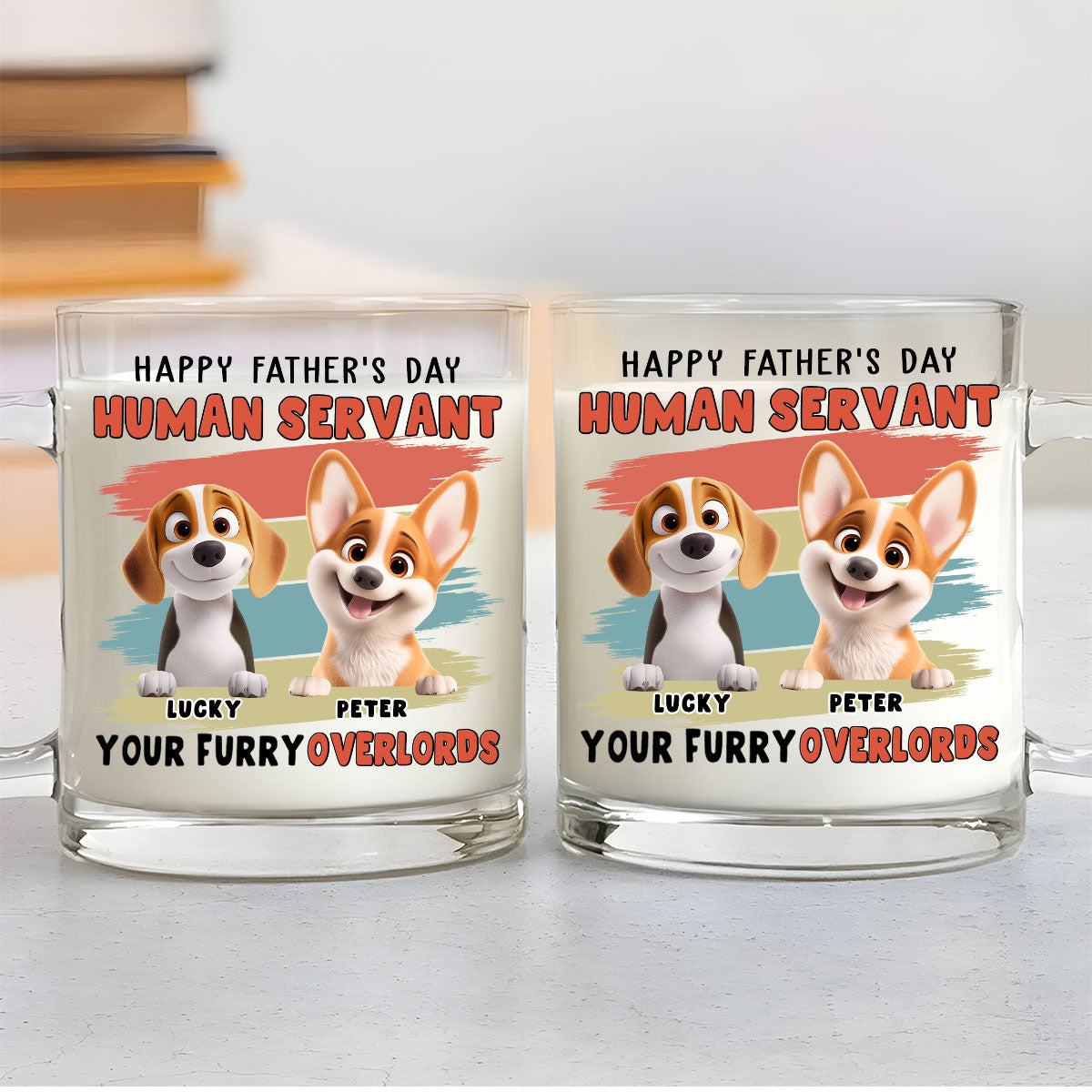 Custom Father's day Birthday Gifts For Dog Dad, Dog Lovers • Your Furry Overlords Dog Ver - Personalized Glass Mug
