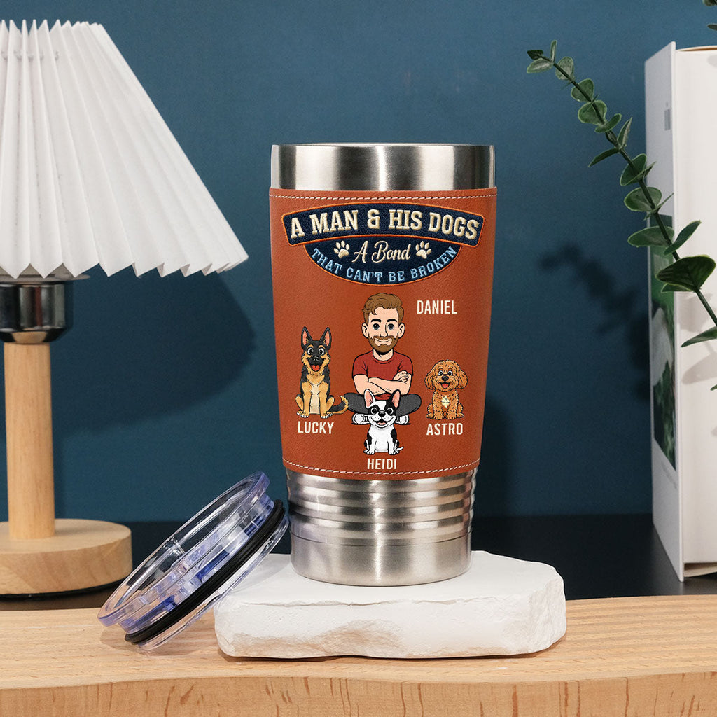 Custom Christmas Birthday Gifts For Dog Dad, Dog Lovers • Forever My Dog - Personalized Leather Tumbler