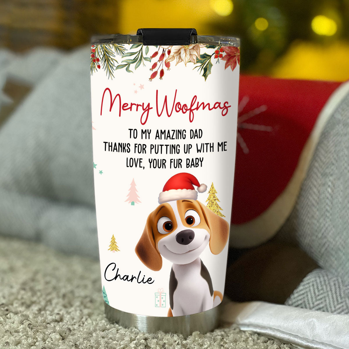 Custom Christmas Birthday Gifts For Dog Lovers • Thanks For Putting Up - Personalized Tumbler