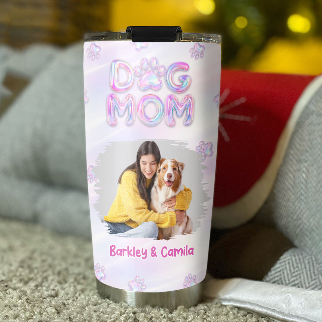 Custom Photo Christmas Birthday Gifts For Dog Mom, Dog Lovers • Flying Into Bubble Planet Photo - Personalized 3D Effect Tumbler