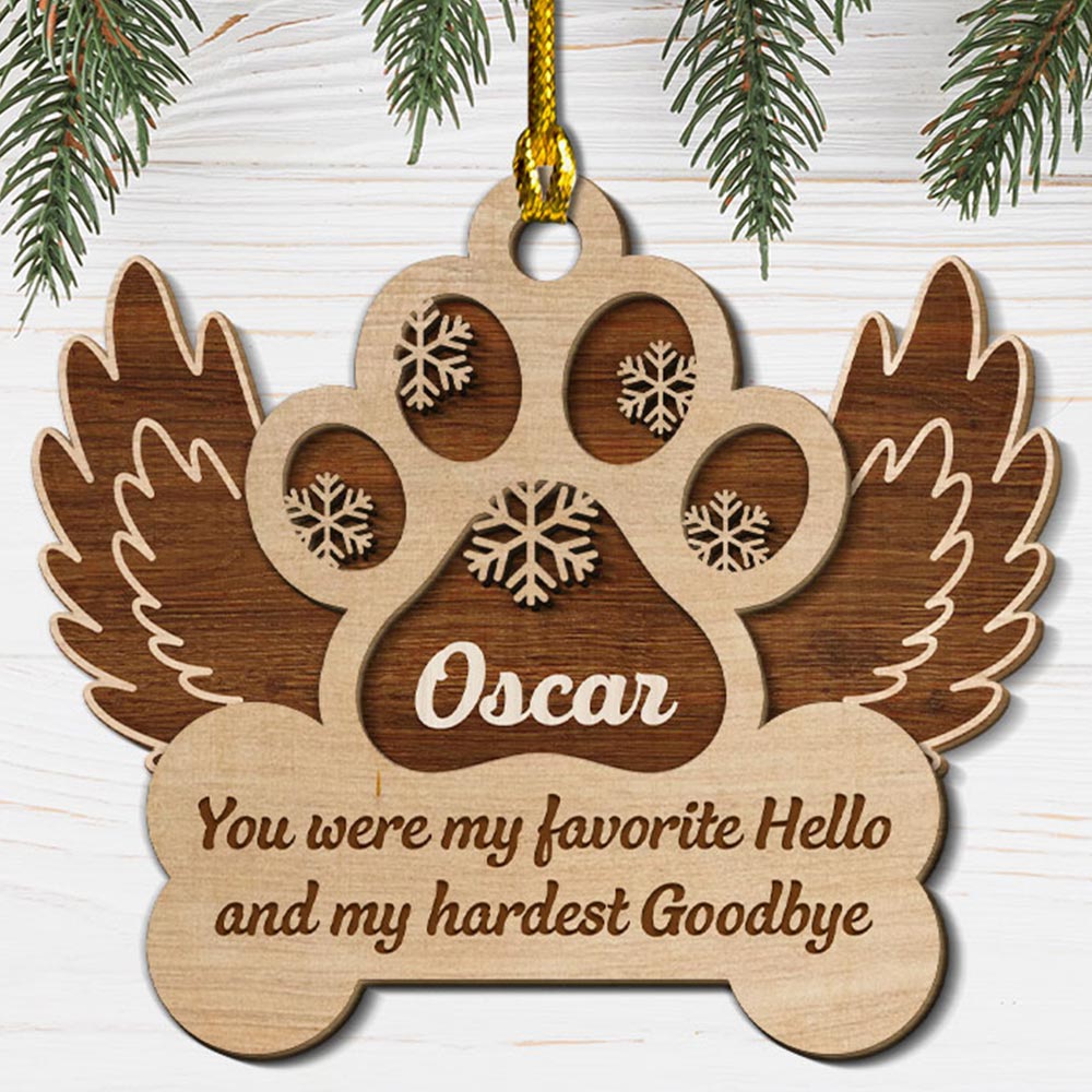 Custom Christmas Memorial Sympathy Gifts For Dogs, Cats • My Hardest Goodbye - Personalized 2-layered Wood Ornament