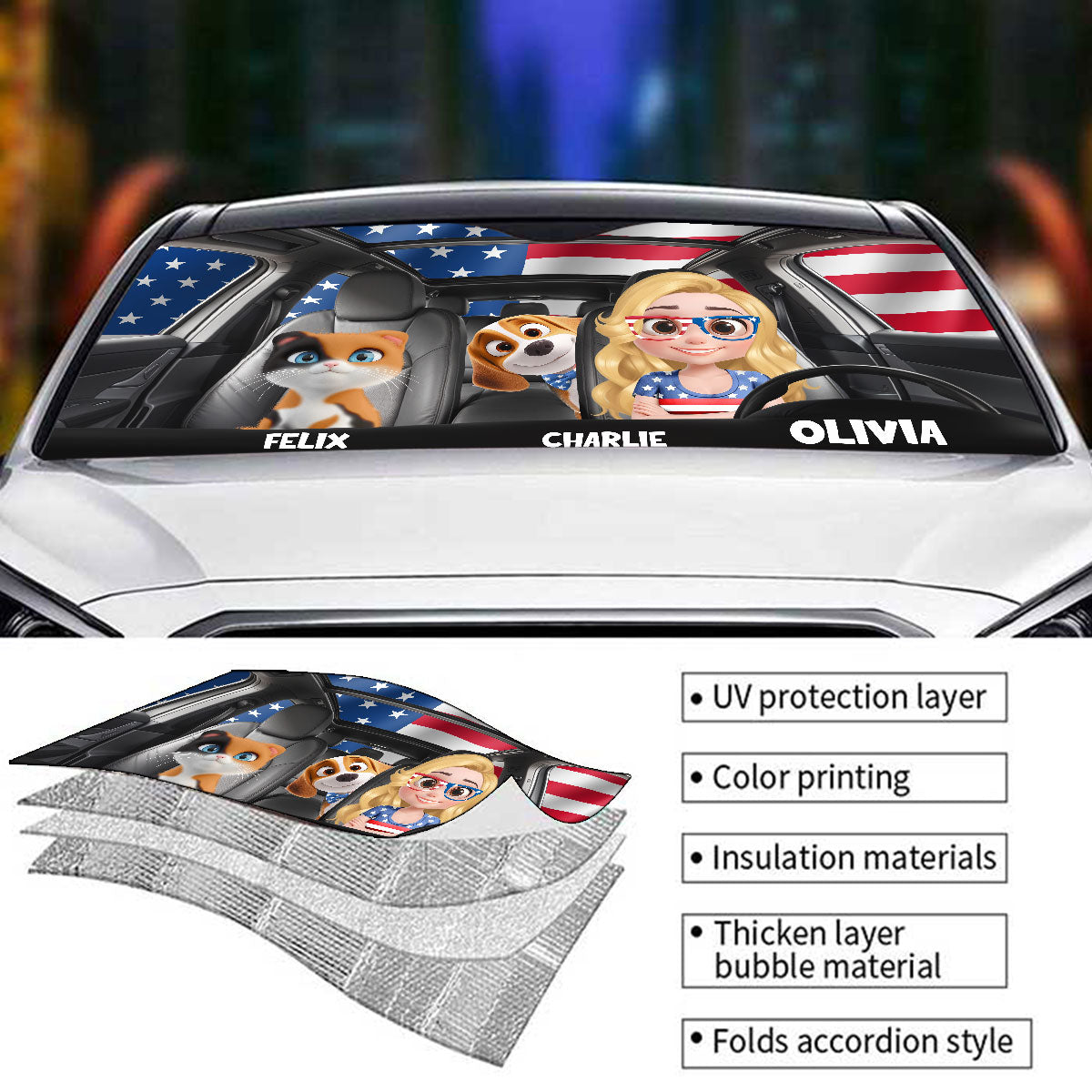 Custom Christmas Birthday Gifts Car Accessories for Pet Parents • American Fur Babies - Personalized Car Sunshade