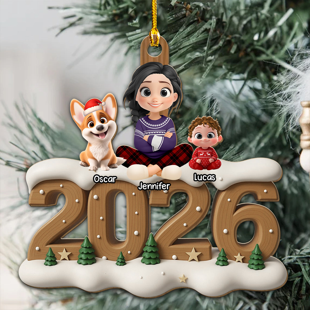 Custom Christmas Family Dog Dad And Mom • From Next Year Onwards - Personalized 3D Effect Wood Ornament
