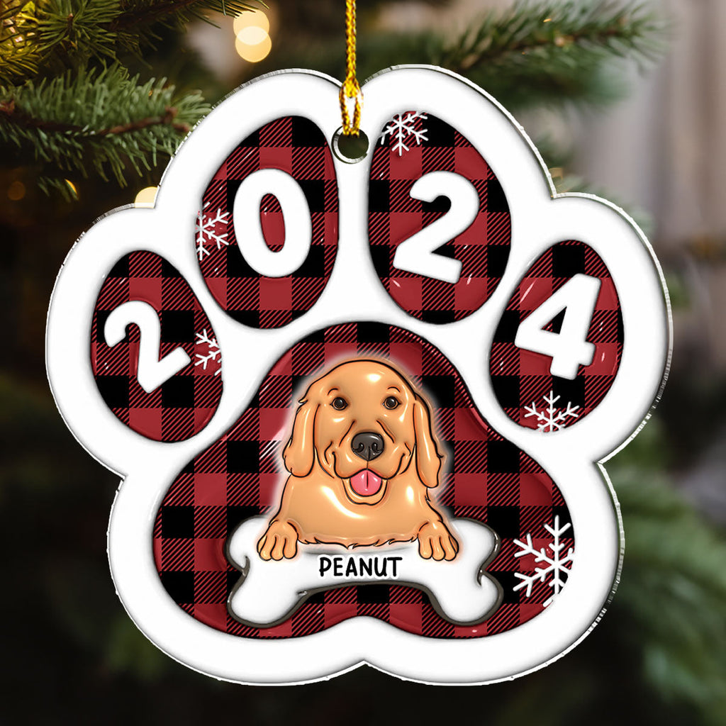 Custom Christmas Decor Home Birthday Gifts For Dog Lovers • Happy Paw 2024 - Personalized 3D Inflated Effect Acrylic Ornament