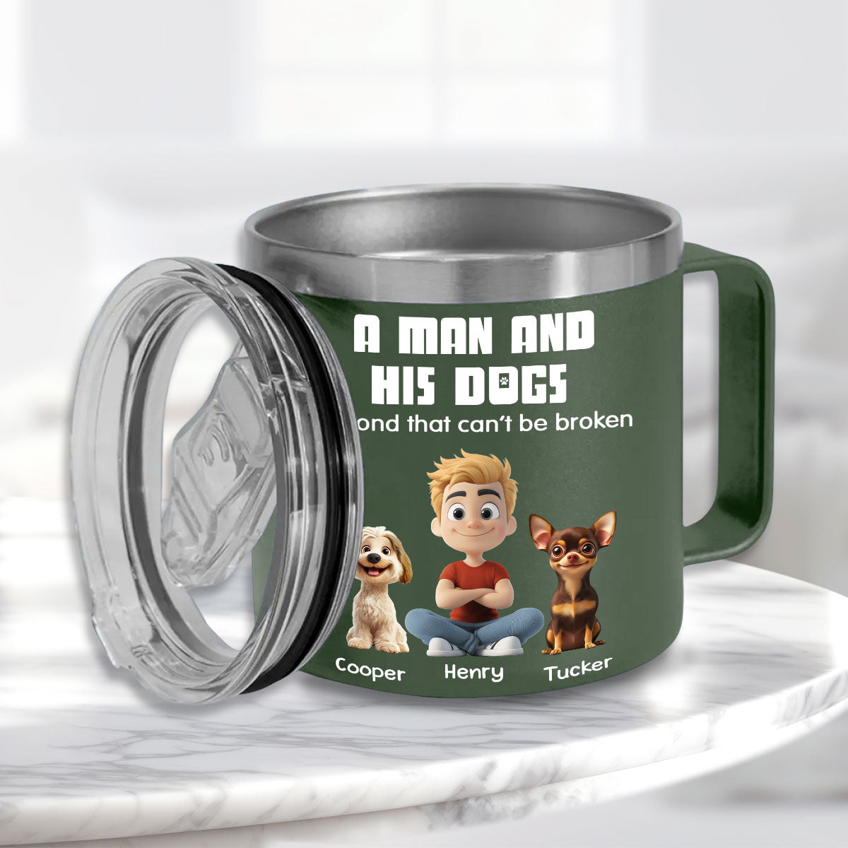 Custom Father's day Birthday Gifts For Dog Dad, Dog Lovers • Best Dad Ever - Personalized 14oz Stainless Steel Tumbler With Handle