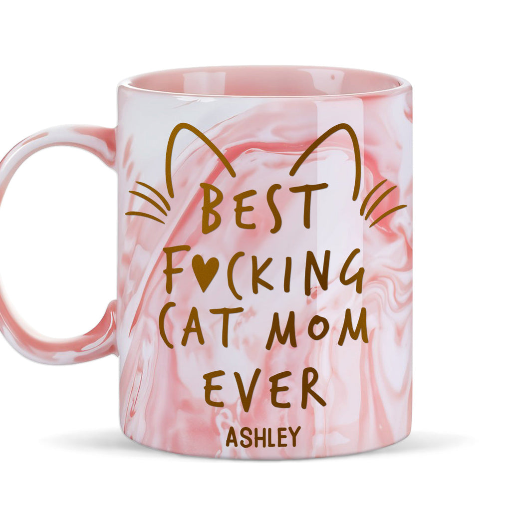 Custom Christmas Birthday Gifts For Pet Lovers • Best Cat Mom - Personalized Pink Marble Mug