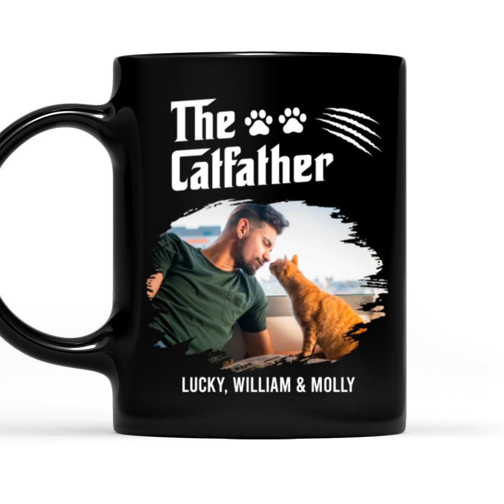 Custom Photo Christmas Birthday Gifts For Cat Dad, Cat Lovers • The Catfather Dark Ver Photo - Personalized Coffee Mug