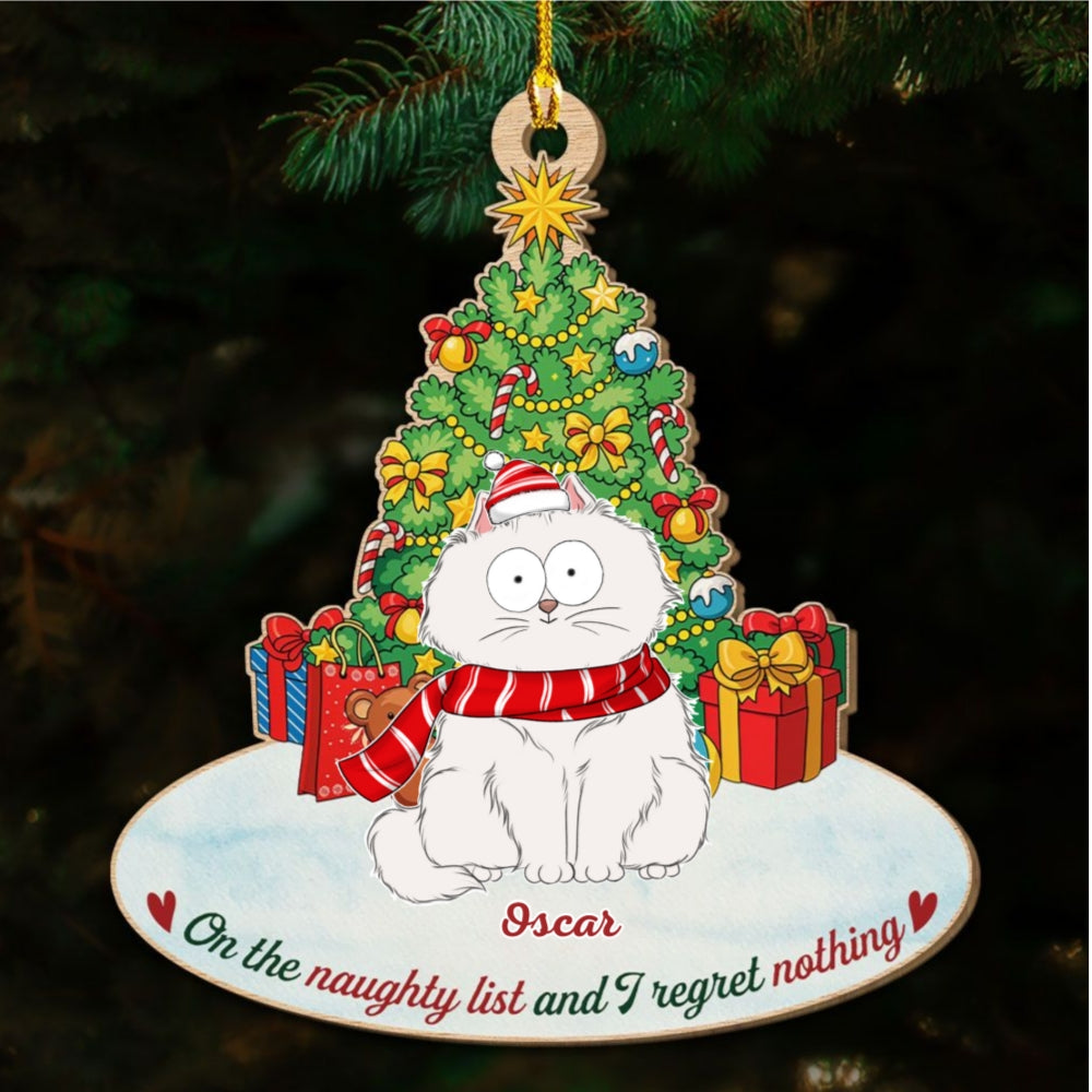 Custom Christmas Decor Home Birthday Gifts For Cat Lovers • On The Naughty List - Personalized Wood Ornament