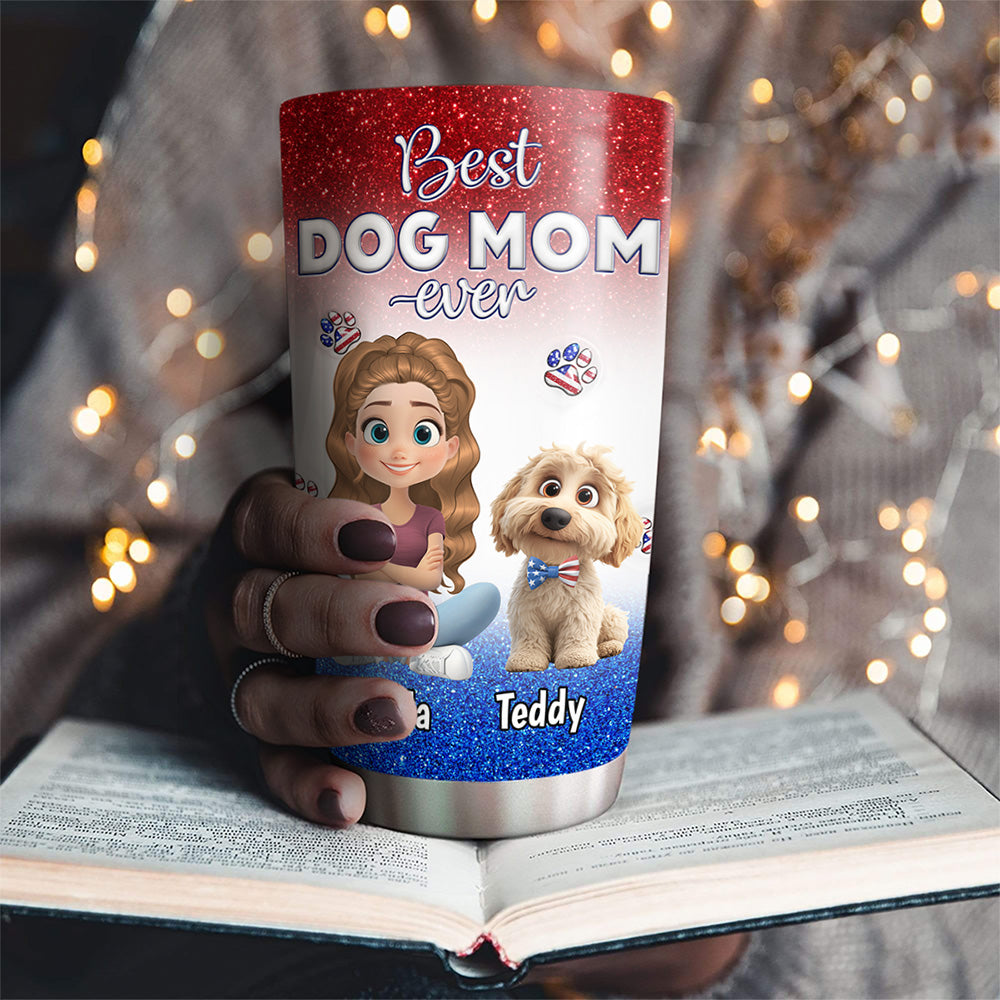 Custom Christmas Birthday Gifts For Dog Mom, Dog Lovers • American Lovely Dog Mom - Personalized 3D Inflated Effect Tumbler