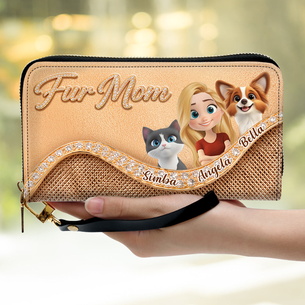 Gold Chibi Pet Mom - Personalized Leather Wallet