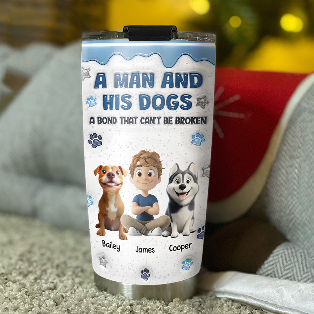 Custom Christmas Birthday Gifts For Dog Lovers • Dog Dad Mom Mum And Their Baby Blue - Personalized 3D Inflated Effect Tumbler