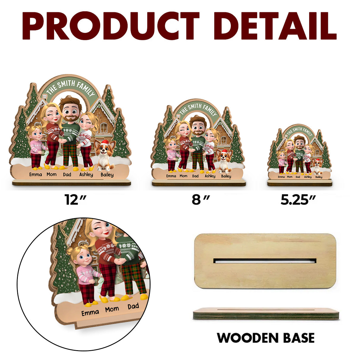 Family Always Together Merry Christmas - Personalized 2-Layer Wood Plaque With Flat Base