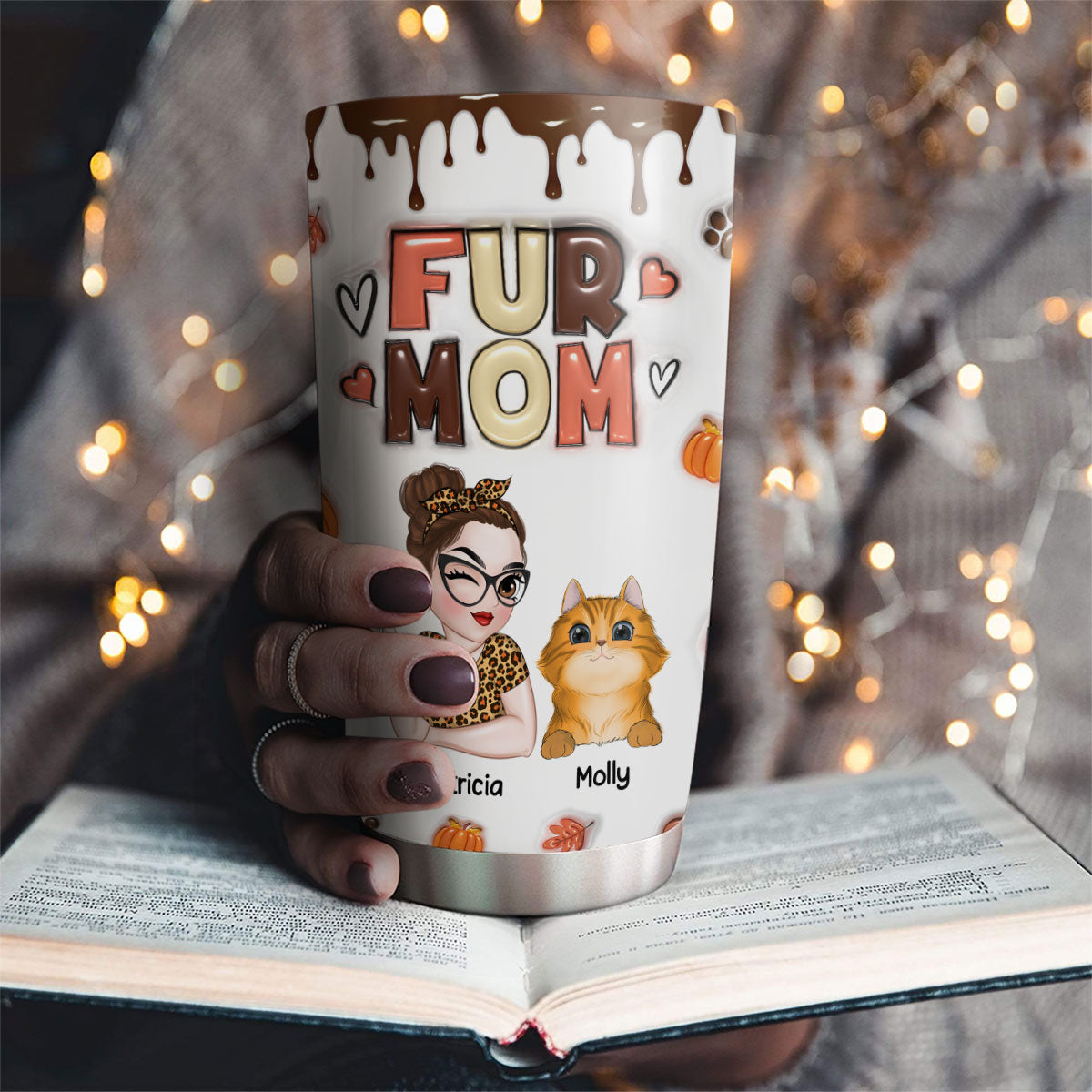 Custom Mother's day Birthday Gifts For Pet Mom, Pet Lovers • Mom Of Pets Fall Season - Personalized 3D Inflated Effect Tumbler