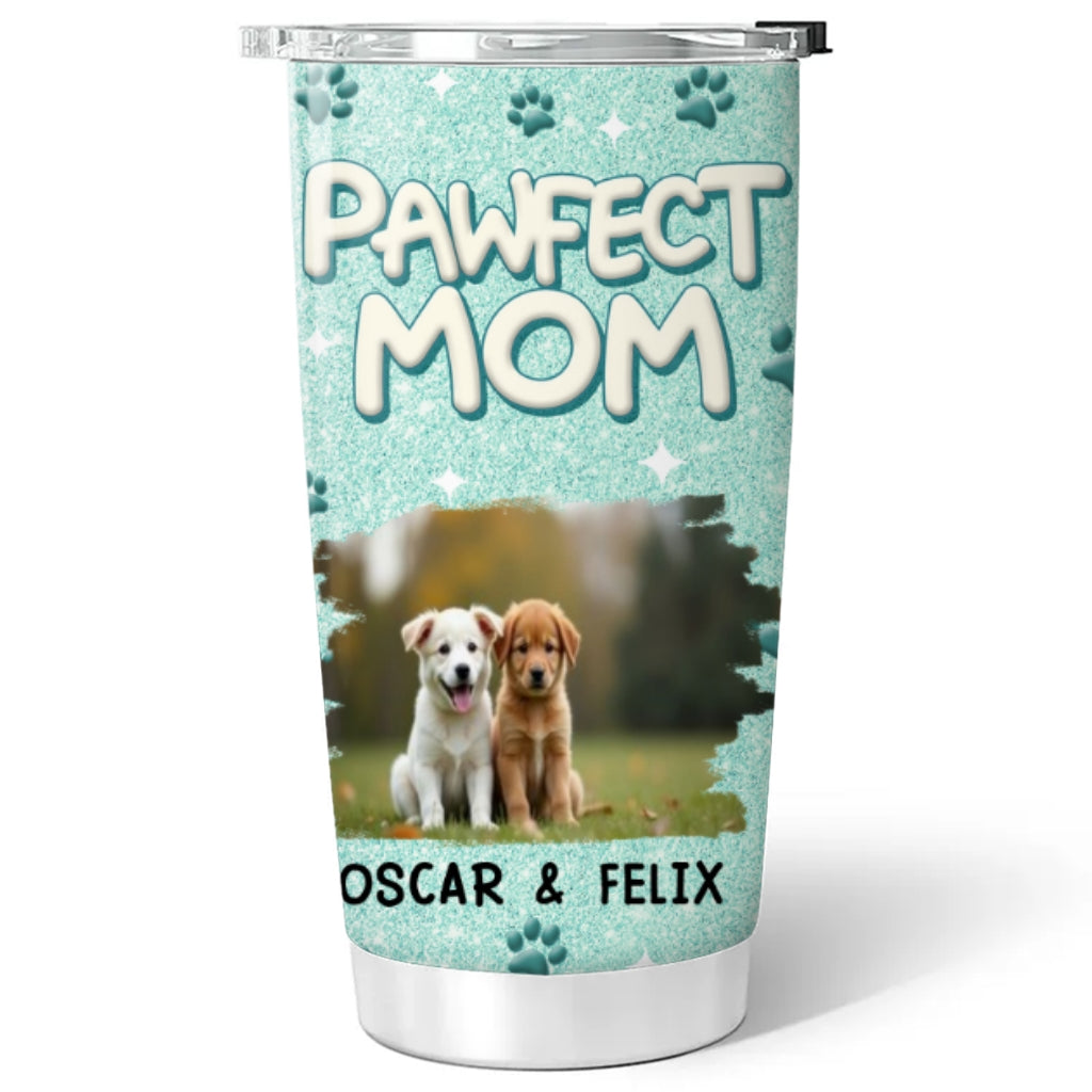 Custom Photo Christmas Birthday Gifts For Dog Mom, Dog Lovers • Pawfect Mom Photo - Personalized 3D Inflated Effect Tumbler