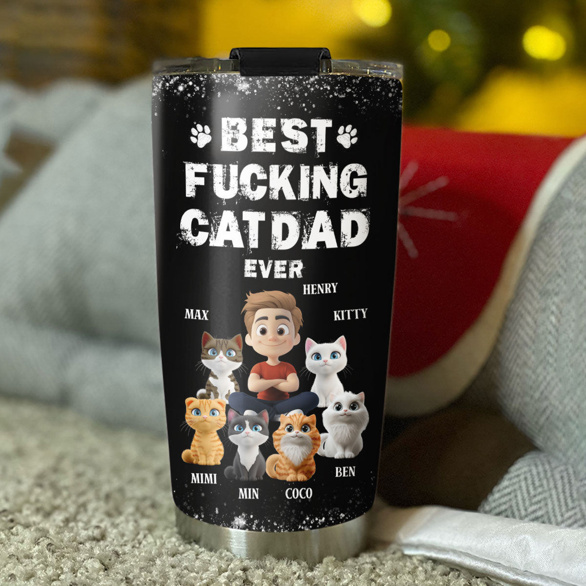 Custom Christmas Birthday Gifts For Cat Dad, Cat Lovers • This Is The Best Cat Dad - Personalized Tumbler