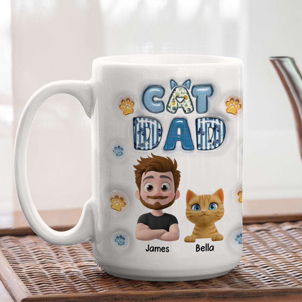 Custom Christmas Birthday Gifts For Cat Dad, Cat Lovers • My Cat Baby On Top Of All - Personalized 3D Inflated Effect Mug