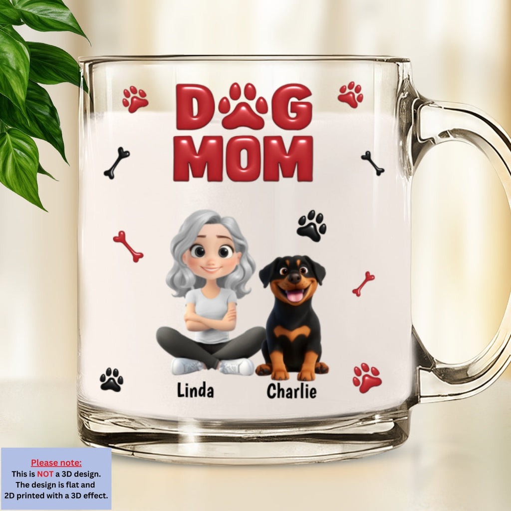 Custom Christmas Birthday Gifts For Dog Mom, Dog Lovers • Lovely Dog Mama - Personalized 3D Inflated Effect Glass Mug