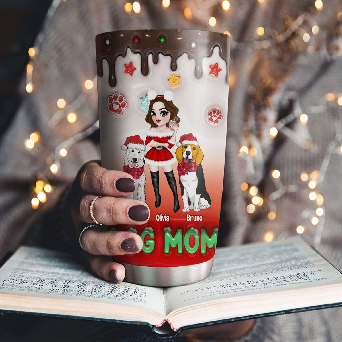 Custom Christmas Birthday Gifts For Pet Lovers • Dog Mom Standing - Personalized 3D Inflated Effect Tumbler