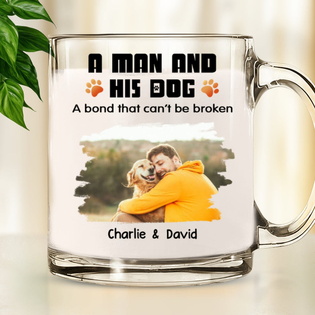 Custom Photo Christmas Birthday Gifts For Dog Lovers • Human And Their Dog Cartoon Christmas Photo - Personalized Glass Mug