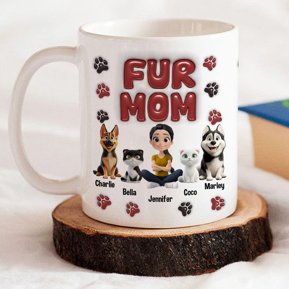 Custom Christmas Birthday Gifts For Dog Mom, Dog Lovers • Lovely Fur Mama - Personalized 3D Inflated Effect Mug