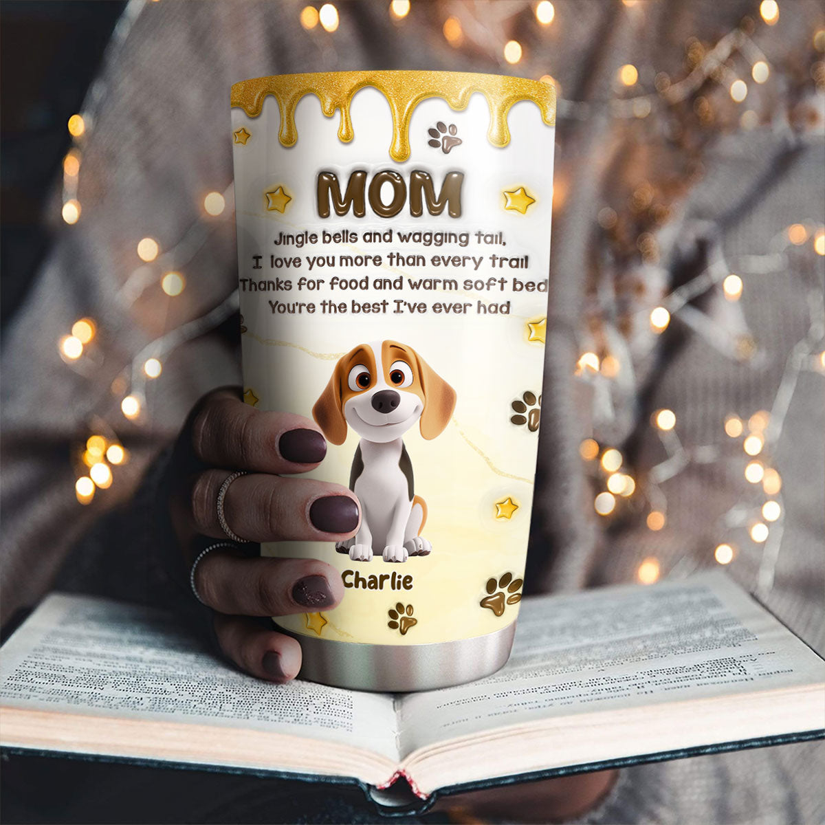Custom Christmas Birthday Gifts For Dog Lovers • Jingle Bells And Wagging Tail - Personalized 3D Effect Tumbler