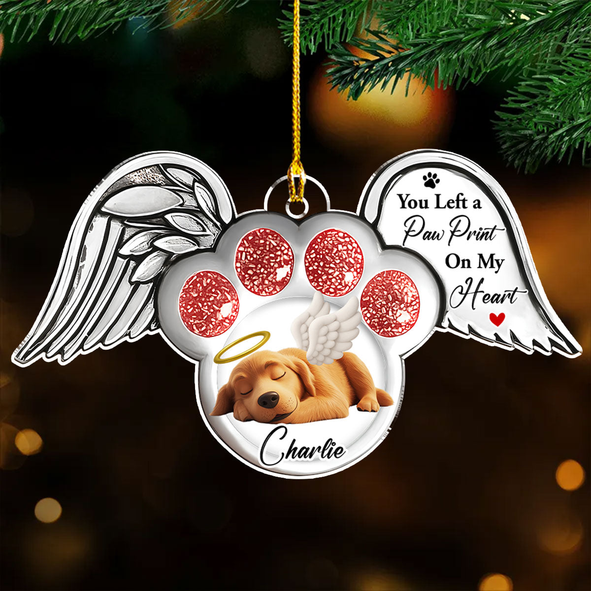 Custom Christmas Memorial Sympathy Gifts For Dogs, Cats • Pawprints In Heaven - Personalized Acrylic Ornament