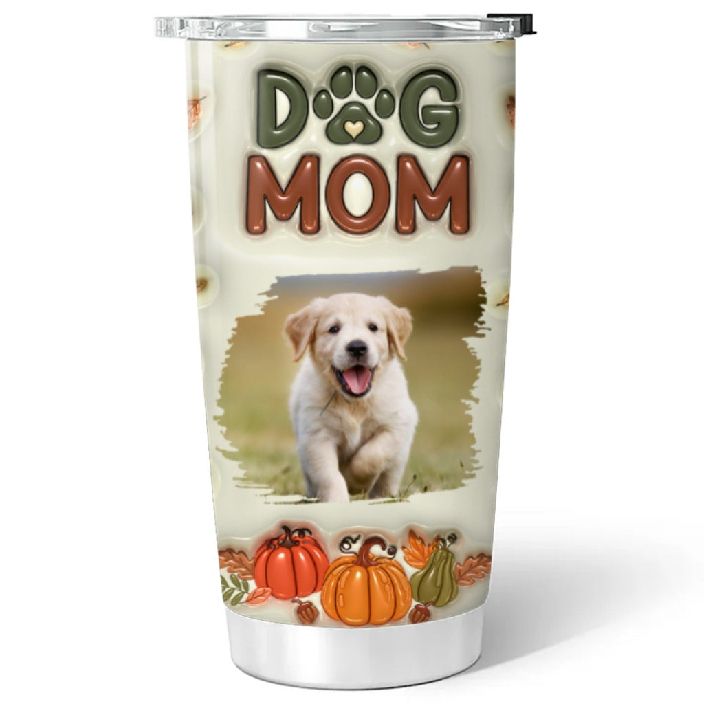 Custom Christmas Birthday Gifts For Pet Lovers • Dog Mom Autumn Version Photo - Personalized 3D Inflated Effect Tumbler