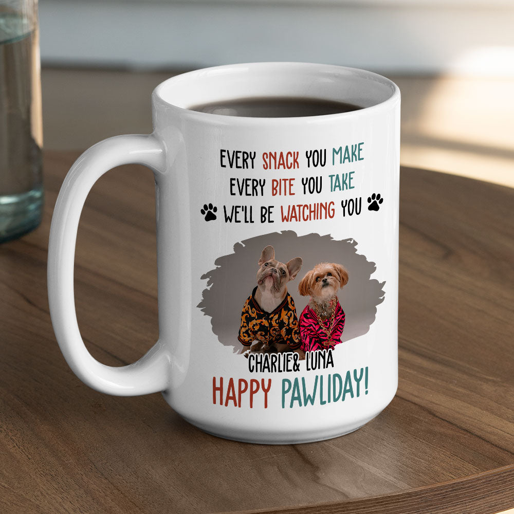 Custom Photo Christmas Birthday Gifts For Dog Lovers • Cartoon Dog Pawliday Photo - Personalized Coffee Mug