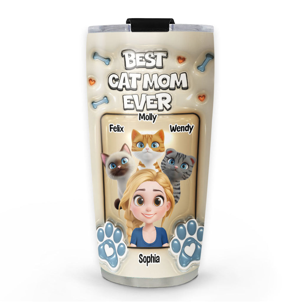 Custom Mother's day Birthday Gifts For Cat Mom, Cat Lovers • Proud Lovely Cat Mom - Personalized 3D Inflated Effect Tumbler