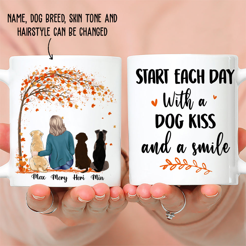Custom Christmas Birthday Gifts For Dog Lovers • Start Each Day With A Dog Kiss And A Smile - Personalized Coffee Mug