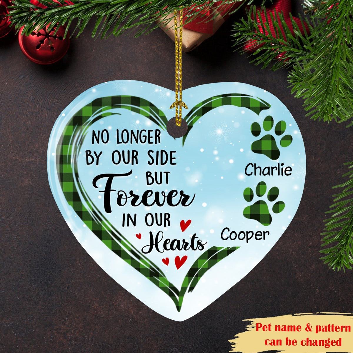 Custom Christmas Memorial Sympathy Gifts For Dogs, Cats • Forever In Our Hearts - Personalized Ceramic Christmas Ornament