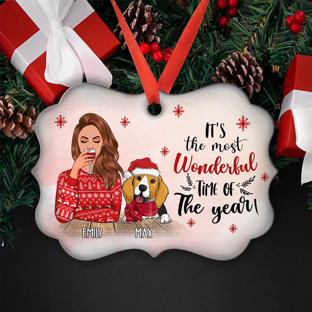 Custom Christmas Decor Home Birthday Gifts For Dog Mom, Dog Lovers • Wonderful Time - Personalized Aluminum Ornament