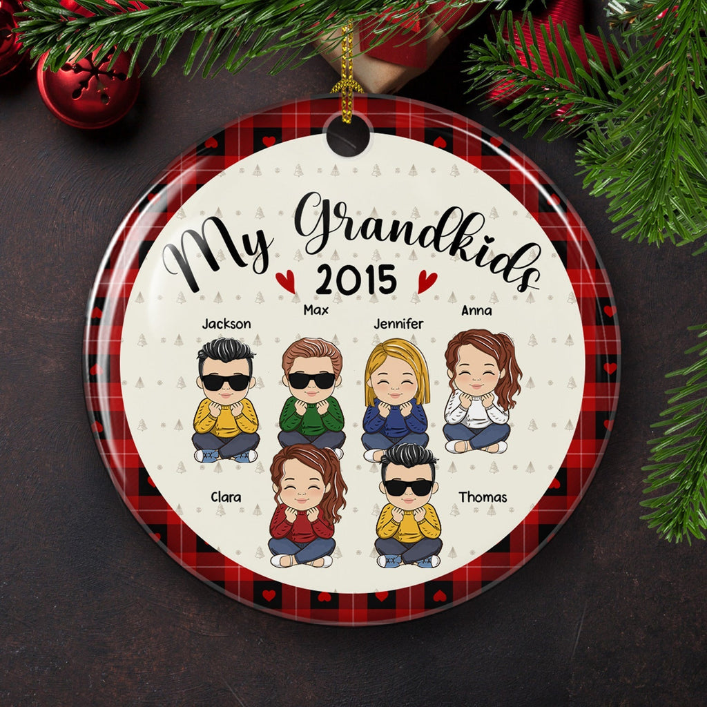 My Lovely Grandkids - Personalized Circle Ceramic Christmas Ornament