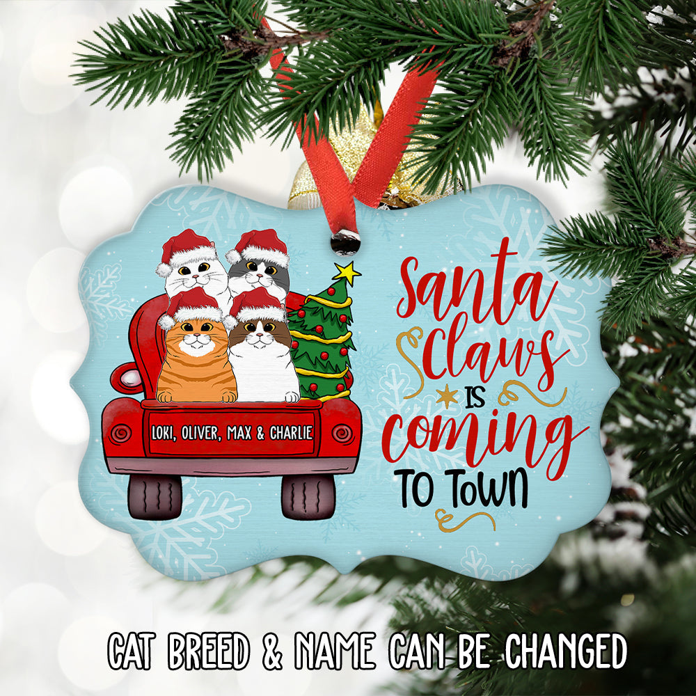 Custom Christmas Decor Home Birthday Gifts For Cat Lovers • Santa Claws - Personalized Aluminum Ornament
